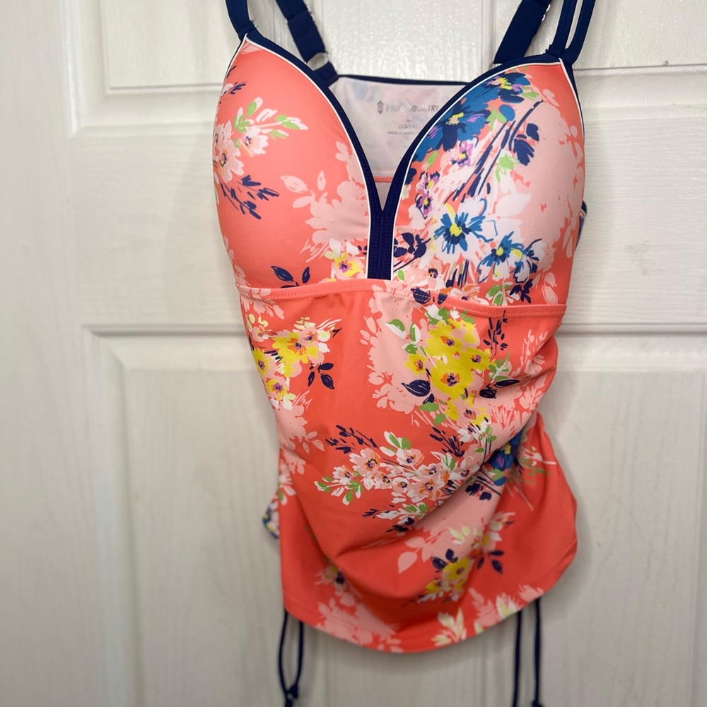 Free Country Floral Tankini Top 🌺 Coral & Navy Size Large